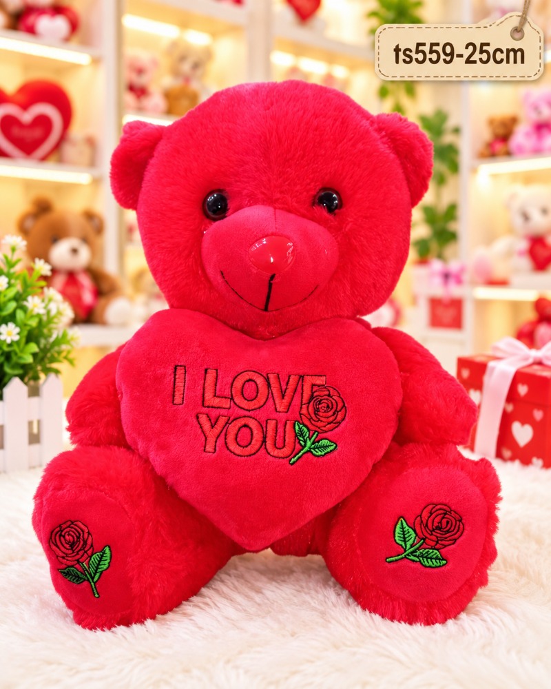 25CM RED BEAR W/HEART    
